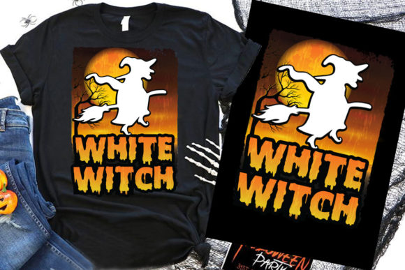 Halloween T-Shirt Graphics: White Witch Design